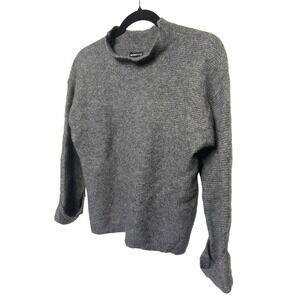 Minnie Rose Cashmere Silk Mock Neck Raw Cuff Sweater Gray Women's Size L Grunge